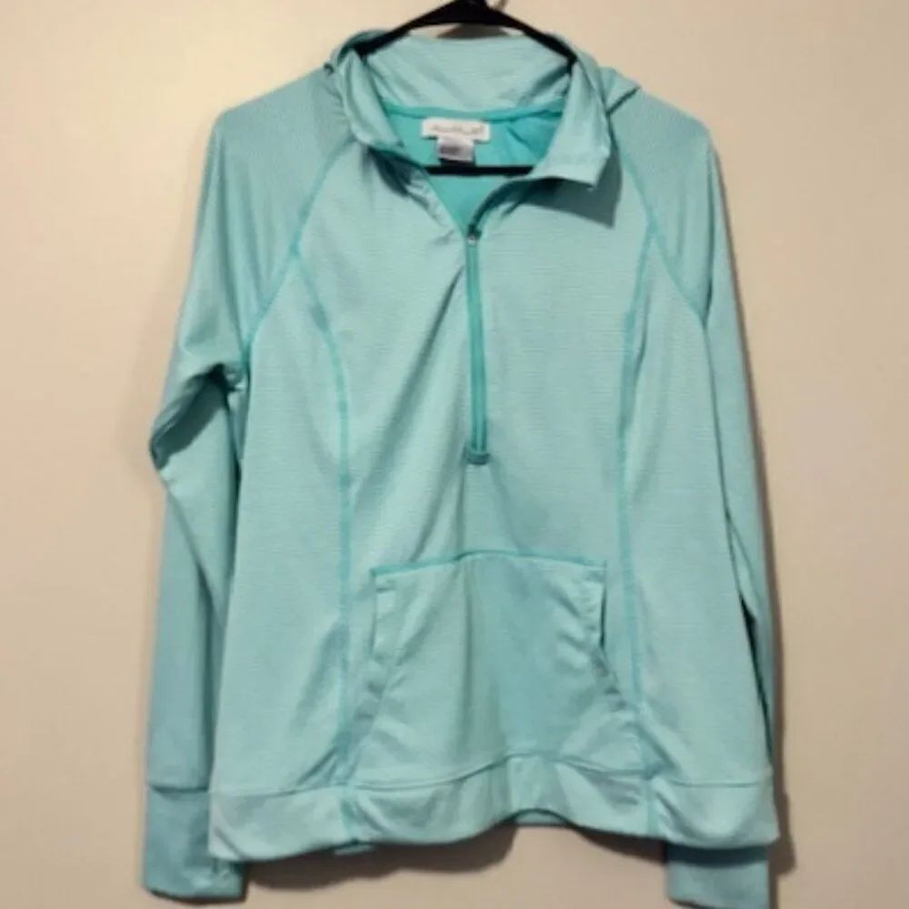 USED Woman's Keren Hart Long Sleeve Hoodie Color Blue/White Size Large